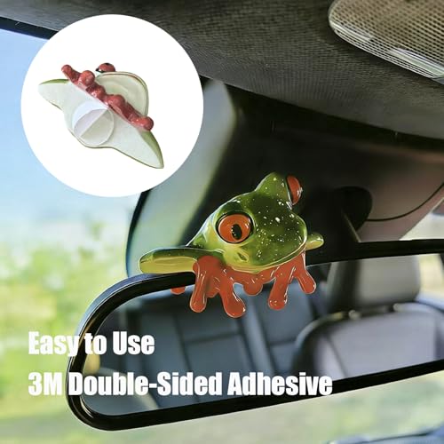 2 PCS Funny Resin Frogs Decor, 3D Creative Craft Frog Gifts Cute Frog Figurine Computer Monitor Plant Pot Office Desk Decor Personalized Car Dashboard Decorations Rearview Mirror Accessories