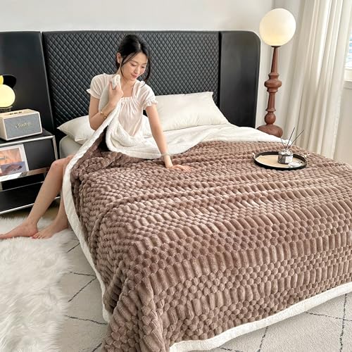Sherpa Throw Blanket 60 × 80 inch, 470 GSM Striped Sherpa Fleece Blankets for All Season, Warm and Cozy Blanket for Couch Sofa Bed Office Camping, Coffee - color: G-coffee, size: 60''x80''