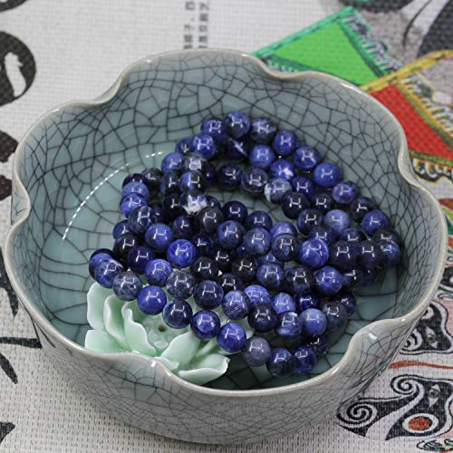 Amandastone Natural Gemstone 8mm Round Beads Stretch Bracelet 7 Inch - color: Blue Sodalite