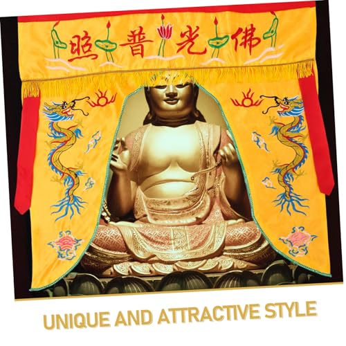 MAGICLULU Temple Embroidery Buddha Cover Cloth Lightweight Dragon Tent Wall Hanging Curtain for Buddhist Decor Yellow Design for Worship and Meditation
