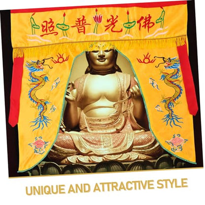 MAGICLULU Temple Embroidery Buddha Cover Cloth Lightweight Dragon Tent Wall Hanging Curtain for Buddhist Decor Yellow Design for Worship and Meditation