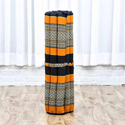 Leewadee Zabuton Seating Cushion – Square Floor Seat for Meditation Exercises, Light Yoga Mat Filled with Kapok - color: Sf03 - Black, Orange
