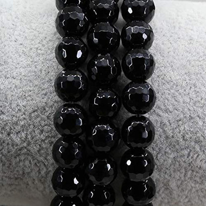 Keleny Gem Semi Precious Gemstones 8mm Natural Stone Round Beads Crystal Stretch Bracelets 7 Inch Unisex - color: 8mm Faceted Black Agate