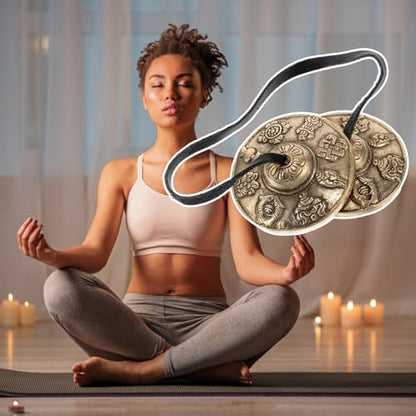 TibetanCymbals Bell – 2.56 Inches Meditation TingshaCymbals, Handheld Metal RitualCymbals, Portable Spiritual Yoga Sound Instrument | Sacred Meditation & Yoga Bell Set for Home Clapping Drumming