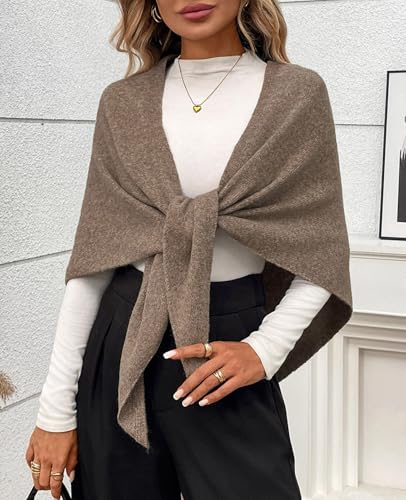Womens Knitted Shawl Wraps Casual Solid Color Cape Scarf Comfortable Triangle Pashmina Shoulder Sweater - color: Khaki