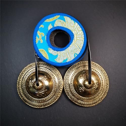 Tibetan Tingsha Bell Set - Tibetan Cymbals - for Sound Healing, Yoga, Meditation, and Mindfulness,Handmade in Nepal,Made of Bronze,Om Mantra Pattern,9cm/3.5 inch - color: 13-Bronze-Om-9cm