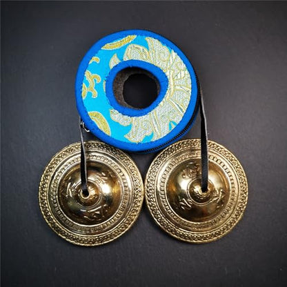 Tibetan Tingsha Bell Set - Tibetan Cymbals - for Sound Healing, Yoga, Meditation, and Mindfulness,Handmade in Nepal,Made of Bronze,Om Mantra Pattern,9cm/3.5 inch - color: 13-Bronze-Om-9cm