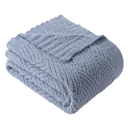 Dusty Blue Chenille Throw Blanket for Couch, Soft Diamond Textured Knit Blue Gray Blanket, Cozy Lightweight Decorative Blankets for Sofa, 50"x60" - color: Bluish Grey