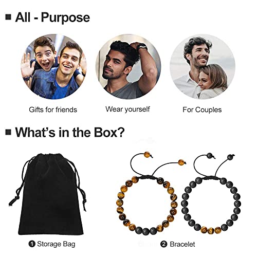 M MOOHAM Fathers Day Gift Mens Bracelet - Beaded Natural Stone 8mm Tiger Eye Matte Agate Lava Rock Bracelets for Men Teen Boys Grandpa Dad Birthday Gifts Jewelry - style: " Tiger eye&Lava Rock Bracelets