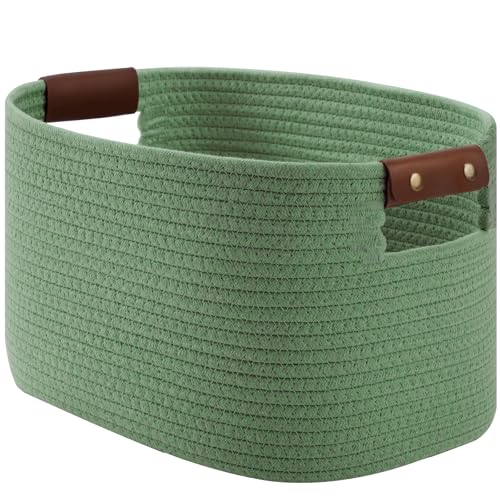 ECDYQXVU Cotton Rope Basket, Storage Baskets with Handle, 15x10x9 Inch Woven Basket for Shelves, Laundry, Towels, Clothes, Books (Green 1Pack) - color: Green-1 Pack, size: 1 Pack