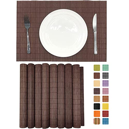 Set of 8 Pcs Bamboo Placemats Sushi Rolling Mat Japanese Style Natural Anti-Slip Bamboo Placemats Washable Heat-Resistant Table Mats for Dining Room and Kitchen（Chocolate） - color: Chocolate, size: Set of 8