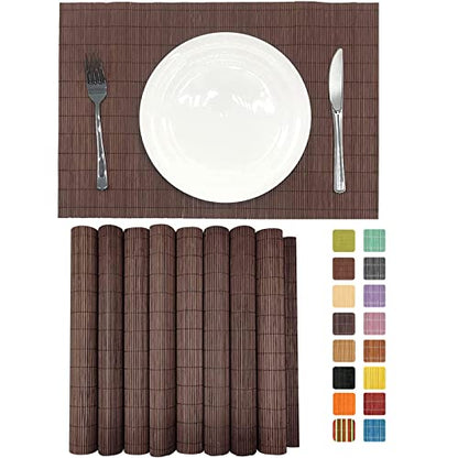 Set of 8 Pcs Bamboo Placemats Sushi Rolling Mat Japanese Style Natural Anti-Slip Bamboo Placemats Washable Heat-Resistant Table Mats for Dining Room and Kitchen（Chocolate） - color: Chocolate, size: Set of 8