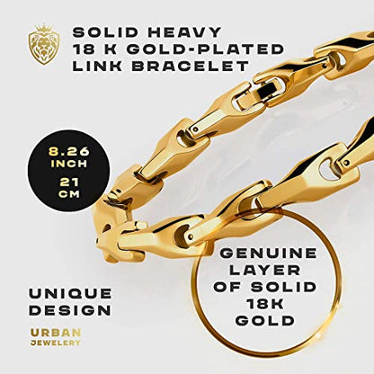 Urban Jewelry Men’s Wheat Link Bracelet Collection – Tungsten Carbide Base, 3-Sided Links, 8.3 Inch, Black, Silver & 24K Gold Plated Variations, Scratch-Resistant, Gift Box - color: 18K Gold Plated over Tungsten Bracelet 18K Gold pTungsten Bracelet