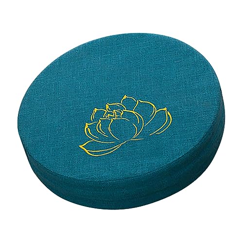 Rengue Meditation Cushion, Round Hard Foam Cotton Linen Detachable Washable Floor Pillow Mat for Yoga Zen Practice, with Comfortable Support for Living Room Tatami Office (Lake Blue)