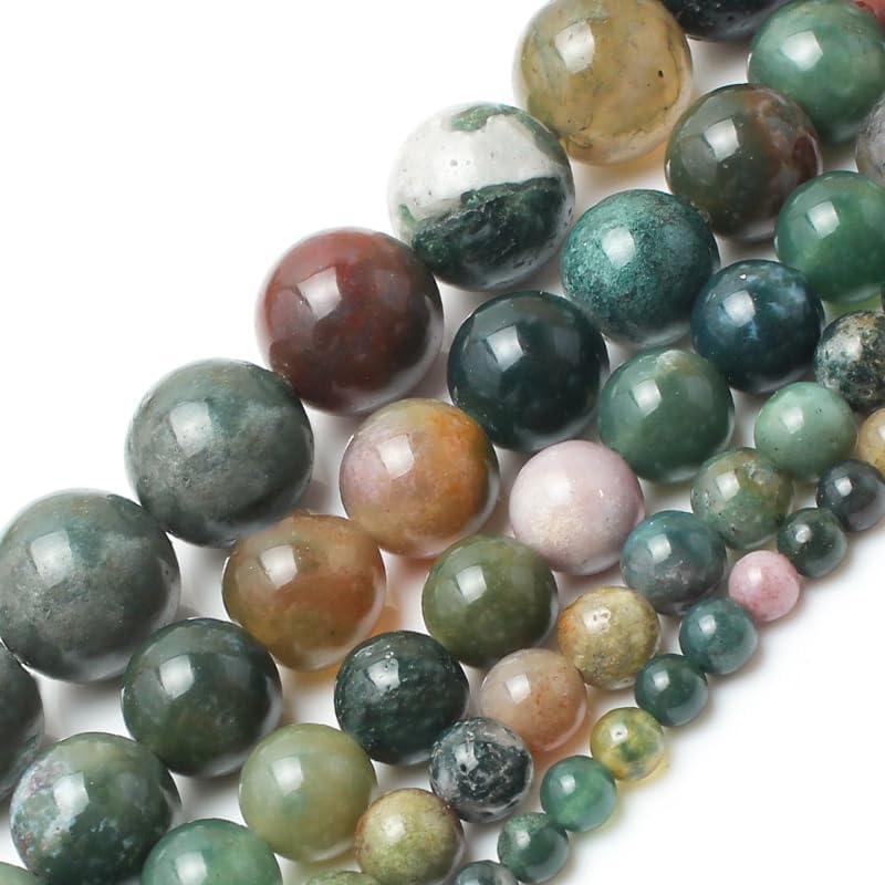 About 35pcs 10mm Natural Stone Beads Indian Agate Beads Crystal Gemstone for Jewelry Making, DIY Bracelet Necklace - color: Indian Agate, size: 10mm