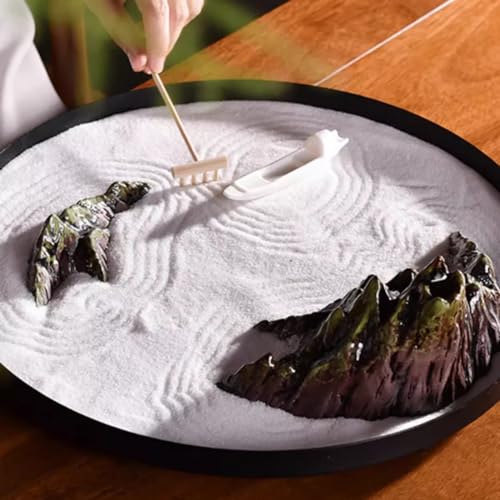 Mixed Model Trees Chinese Zen Style Circular Sand Table Dry Landscape Decoration Creative Round Table Tea Room Tabletop Ceramic Decoration Natural Green Landscape