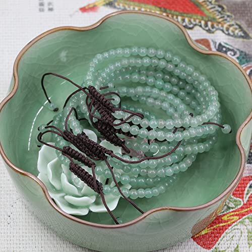 Keleny Natural Gemtones 4mm Round Beads Crystal Adjustable Braided Macrame Tassels Bracelets Unisex - color: Green Aventurine