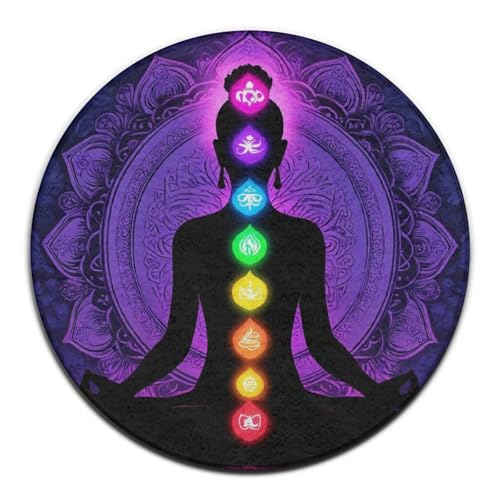 Fashion Home Decor Mat Soft Sofa Yoga Carpet Round Area Rug for Women Men Seven Chakra Yoga Meditation Lotus Purple Mandala - color: Color349, size: 36inch(90cm)