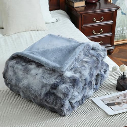 Soft Faux Fur Throw Blanket 50''x60'' Dark Grey Reversible Shaggy Blanket Plush Thick Fluffy Blankets Throws for Bed, Couch, Sofa, Office, Camping - color: E-dark Grey, size: 50''x60''