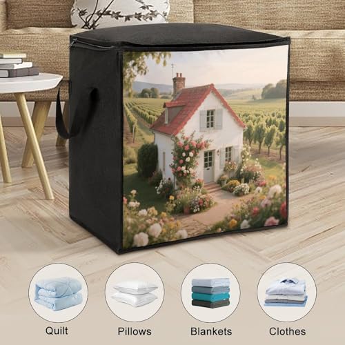 French Country Storage Bag Portable Closet Organizer Storage Bags Quilt Storage Bags with Zippered Breathable Storage Bag with Carry Handles for Blanket Pillow Bedding