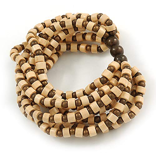 Avalaya Multistrand Natural/Brown Wood Bead Flex Bracelet - 17cm L