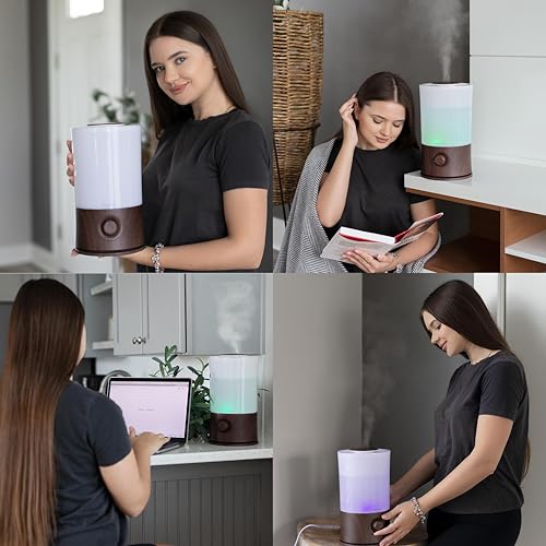 BlueHills Premium 2000 ML XL Essential Oil Diffuser Aromatherapy Humidifier for Large Room Home 40 Hour Run Huge Coverage Area 2 Liter Extra Large Capacity Diffuser High Mist Dark Wood Grain E003 - color: Dark Wood Grain