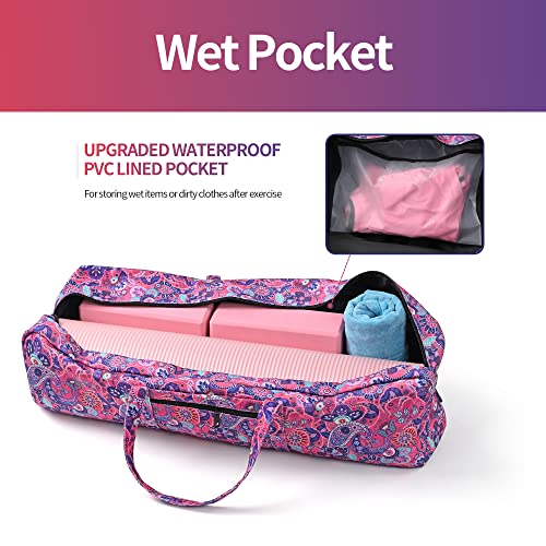 | Yoga Mat Bag | Large Yoga Mat Carrier with Wet Pocket | Yoga Gifts | Gym Tote Bag for Women - color: Bright pink