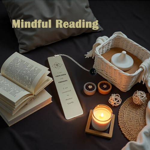 Chakra Mindfulness Bookmark with a Crystal Obsidian Pendant Live in Present. The Self Care Gift for Women, Yogis, Best Friends,Healers，Lovers - color: In Present