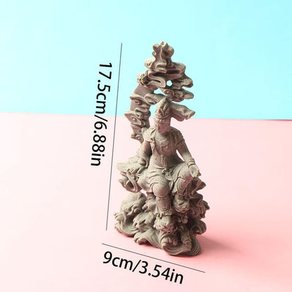 1PC Resin Green Sandstone Mixed Material Guanyin Statue, Water Moon Free Viewing Decor for Garden Bonsai Rockery, Living Room, Study, Prayer Room & Office Desk Zen Style