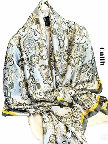 Large Shawl Scarf For Women Lightweight Wraps Silky Headscarf Long Sunscreen Scarfs - color: T22 Turquoise Cashews / 70"x 35"
