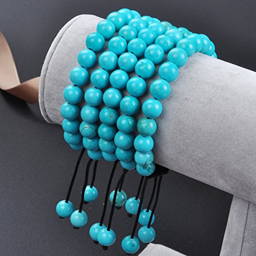 MASSIVE BEADS Natural Healing Power Gemstone Crystal Beads Unisex Adjustable Macrame Bracelets - color: Blue Turquoise, size: 8mm
