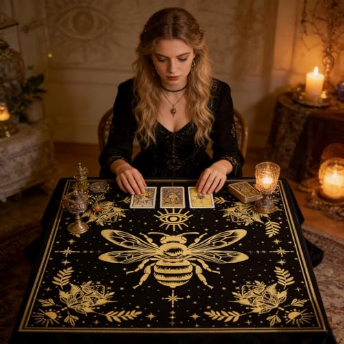 Tarot Altar Cloth Evil Eye and Bee Print Card Table Tablecloth Celestial Mushroom Tablecloth with Tarot Bag for Reading Rituals Crystals Spiritual Divination Witchcraft Supplies - color: Evil Eye and Bee