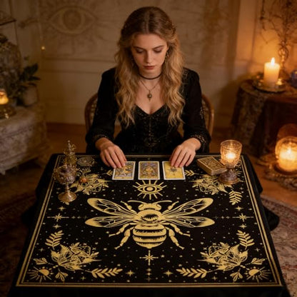 Tarot Altar Cloth Evil Eye and Bee Print Card Table Tablecloth Celestial Mushroom Tablecloth with Tarot Bag for Reading Rituals Crystals Spiritual Divination Witchcraft Supplies - color: Evil Eye and Bee