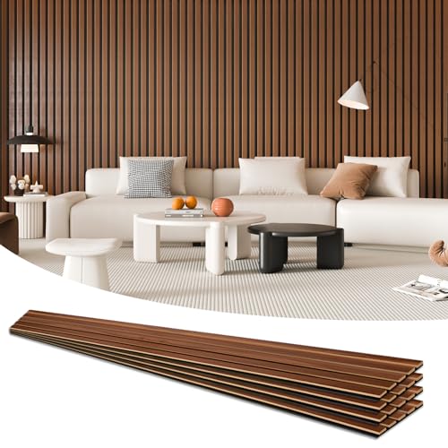 Art3d 4-Pack 94.5 x 7.9 inch Acoustic Wood Slat Wall Panels for Interior Decor, 3D Fluted Sound Absorbing Wood Paneling for Accent Wall Ceiling Kitchen Living Room Bedroom Office, Dark Walnut - color: Dark Walnut, size: 4Pcs - 94.5 * 7.9 inch