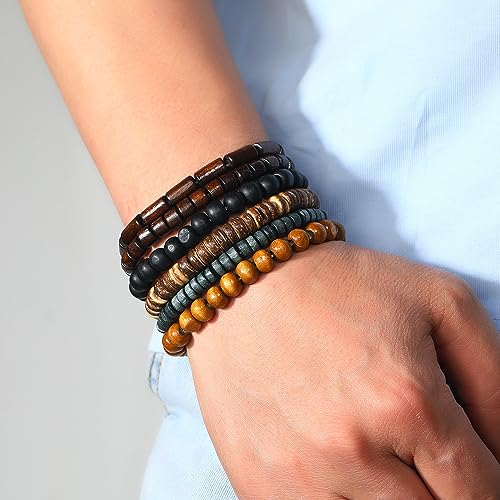 DATOA Multilayer Wooden Beaded Bracelet for Men Women Handmade Elastic Bracelet - style: Style A