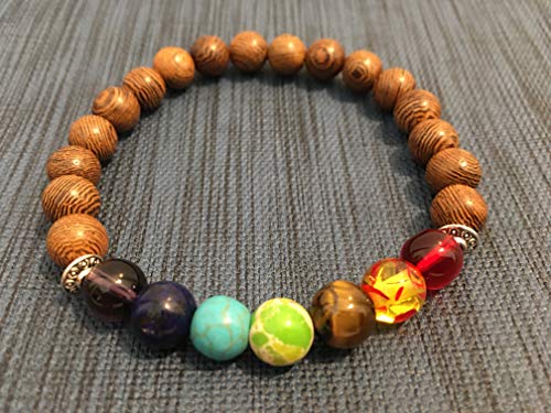 8MM Natural Wood Beaded Bracelets Designed For Men, Women, Unisex by Sahar (MixBrown)