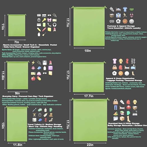 Microfiber Bags with Drawstring Soft Protective Pouch for Blanket,Shoes,Travel Cloth,Camping Bag,Sleeping Bag,Handbag,Winter Coat,Bulky Bedding(4 Pack, Green, 17.7” x 22”)