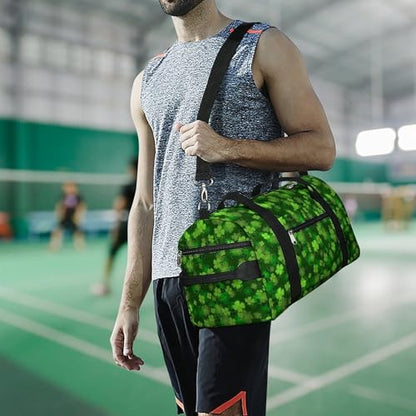 St Patricks Day Green Shamrock Clover Leaf Grass Large Capacity Portable Fitness Bag, Easy to Carry - color: St patricks day green Shamrock clover leaf gr