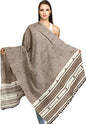 Exotic India Shawl from Kutch with Embroidered Mirrors - Pure Wool - color: Monks Robe