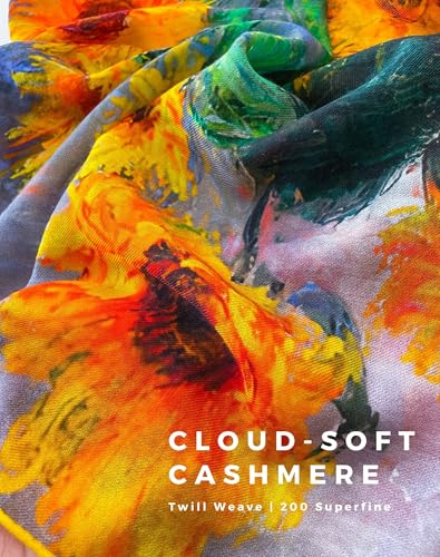 PoeticEHome Cashmere Scarf Wrap 36"x36" - Featherlight & Wrinkle-Free Artistic Square Shawl for Travel & Office, Gift Ready - color: Sunflowers - 36"