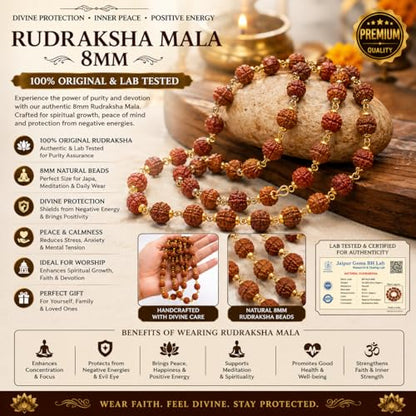 BRIJ HAAT Rudraksha Beads Mala, Golden Cap, Religious Prayer Necklace, Traditional Indian Jewelry - color: Brown