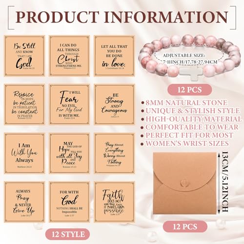 12 Set Christian Cross Bracelets Bulk Religious Cross Beaded Bracelet for Women Men 12 Natural Beaded Stuff Inspirational Cards Envelope Christian Jewelry Faith Gift (Classic Style,Pink) - color: Pink, size: Classic Style