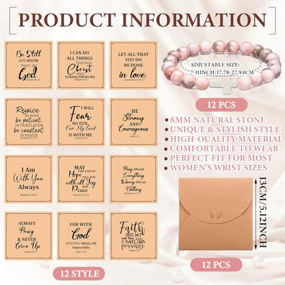 12 Set Christian Cross Bracelets Bulk Religious Cross Beaded Bracelet for Women Men 12 Natural Beaded Stuff Inspirational Cards Envelope Christian Jewelry Faith Gift (Classic Style,Pink) - color: Pink, size: Classic Style