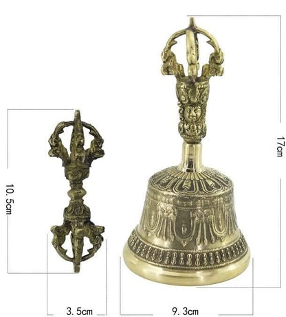 Tibetan Buddhist Meditation Bell And Dorje Set, Tibetan Buddhist Meditation Bell And Dorje Set Of Brass Hand Bells For Meditation, Prayer, Reiki, Wakefulness, Concentration, Healing(Size:6.8inch) - size: 6.8inch