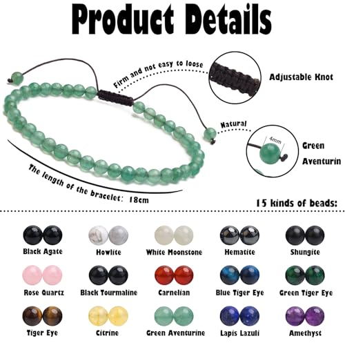 BONNY BOXX Braided Genuine Bracelet, Elegant Handcrafted Natural Gemstone Crystal Bracelet Healing Power Energy Inspirational Gifts with Card for Unisex - color: Green Aventurine, size: 4MM