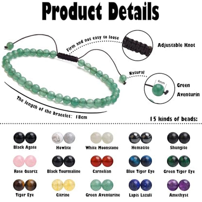 BONNY BOXX Braided Genuine Bracelet, Elegant Handcrafted Natural Gemstone Crystal Bracelet Healing Power Energy Inspirational Gifts with Card for Unisex - color: Green Aventurine, size: 4MM