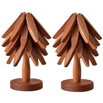 Natural Foldable Black Walnut Wooden Trivet Set - 4 Trivets + 1 Stand for Hot Dishes, Pot, Bowl, Teapot, Hot Pot Holders (Black Walnut 2PCS) - color: Black Walnut 2pcs