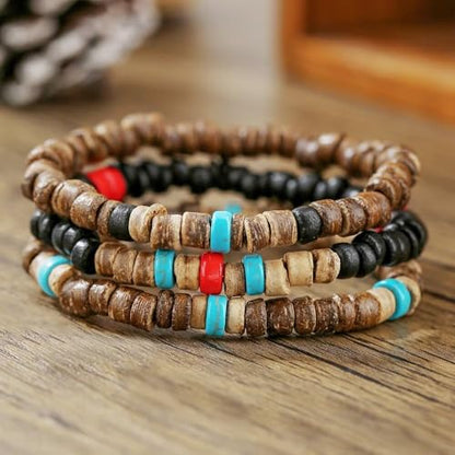 Todu Boho Bracelets Vintage African Turpine Coconut Shell Stackable Wooden Beaded Bracelets for Women Men Bohemian Ethnic Summer Beach Vacation Holiday Jewelry - style: Style A