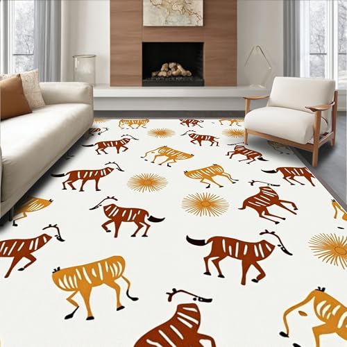Flatwoven High Traffic Area Rug 6x9, Jungle Safari Animal Yarn Art Handicraft Hoop, Non Slip, Stain Resistant, Washable Area Rugs for Living Room, Bedroom (Brown, 6x9) - color: Brown/Pattern 2, size: 6' x 9' (Rectangular)