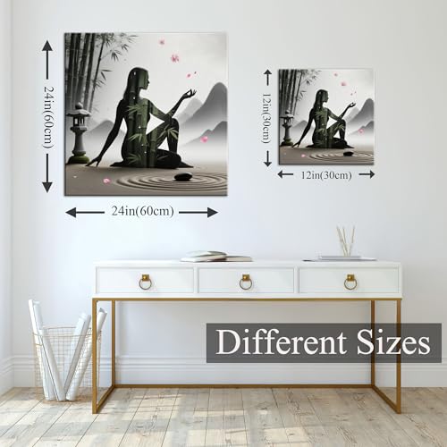 TLZKHTS Zen Bamboo and Stone Canvas Wall Deocr Framed Zen Stone Painting Picture Poster Canvas Painting Gifts for Office Living Room Becroom Bar Deocr (T-24,18.00L X 18.00W,Framed) - color: T-24, size: 18.00L" X 18.00W''